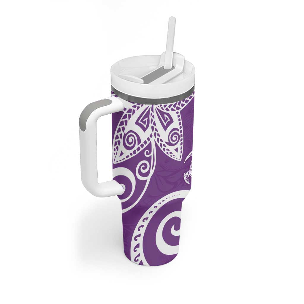 Polynesia Tumbler With Handle Purple Tribal Turtle Floral Pattern LT05 - Polynesian Pride