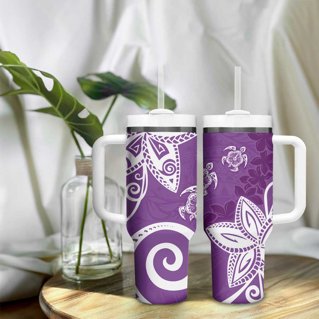 Polynesia Tumbler With Handle Purple Tribal Turtle Floral Pattern LT05 - Polynesian Pride