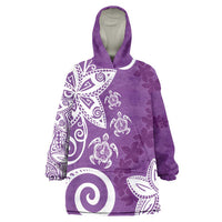 Polynesia Wearable Blanket Hoodie Purple Tribal Turtle Floral Pattern LT05 One Size Purple - Polynesian Pride