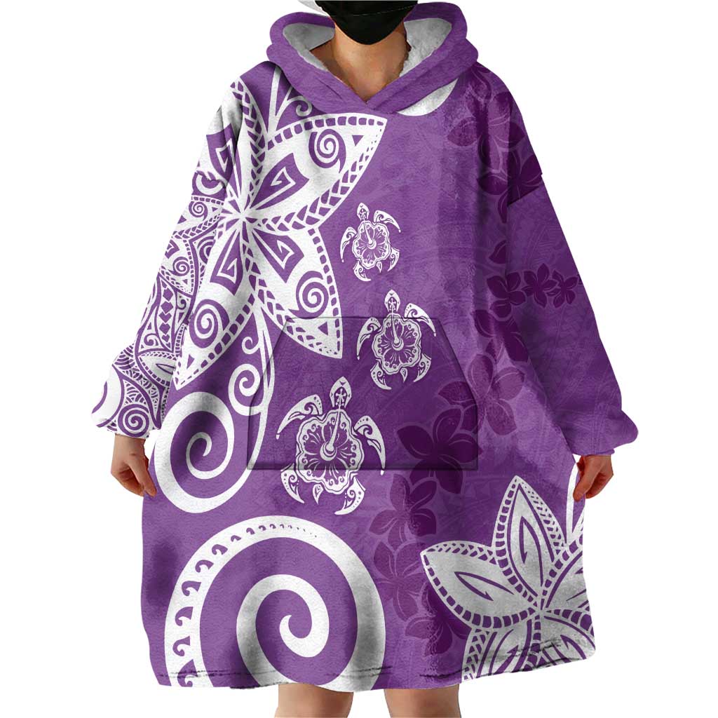 Polynesia Wearable Blanket Hoodie Purple Tribal Turtle Floral Pattern LT05 - Polynesian Pride