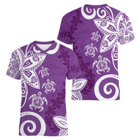 Polynesia Women V-Neck T-Shirt Purple Tribal Turtle Floral Pattern LT05 - Polynesian Pride
