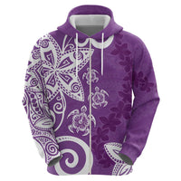 Polynesia Zip Hoodie Purple Tribal Turtle Floral Pattern