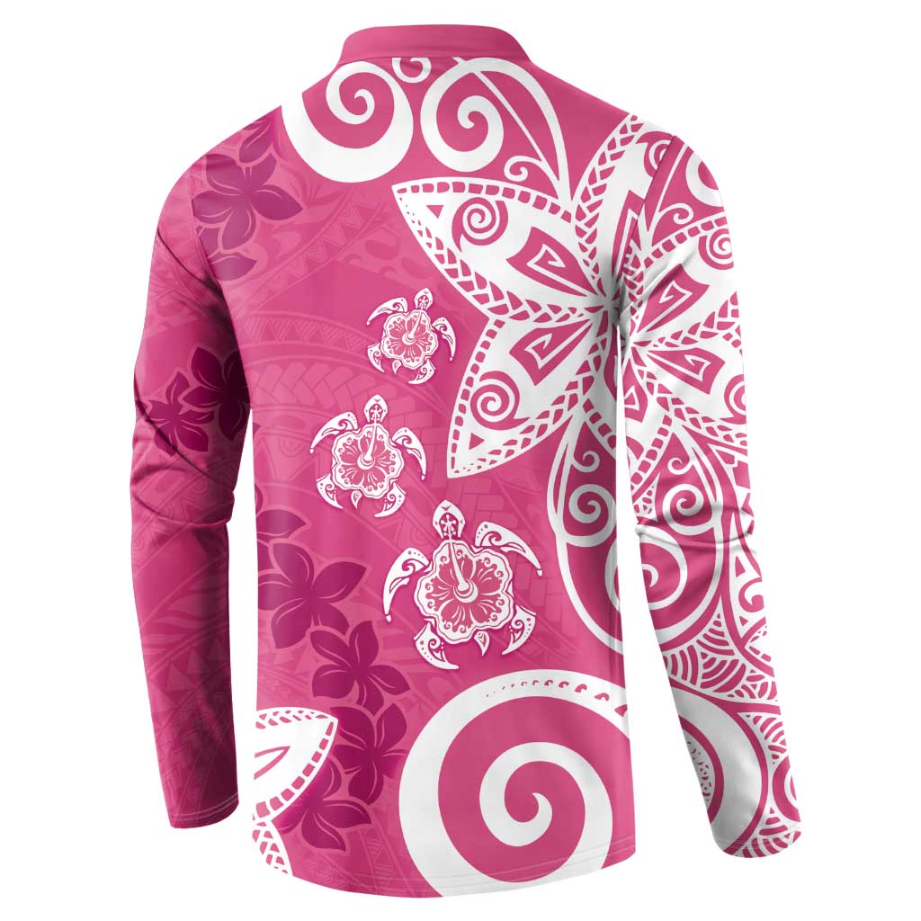 Polynesia Button Sweatshirt Pink Tribal Turtle Floral Pattern LT05 - Polynesian Pride