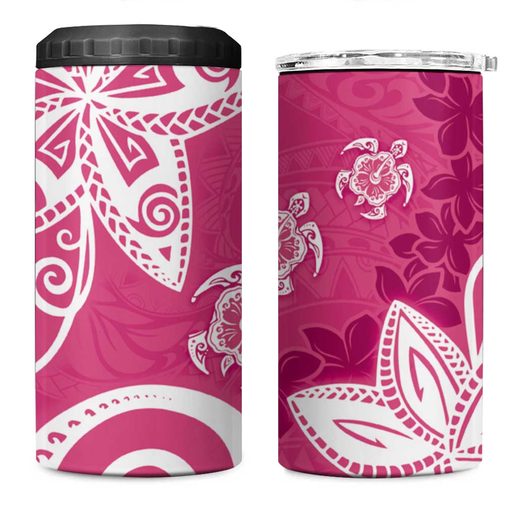Polynesia 4 in 1 Can Cooler Tumbler Pink Tribal Turtle Floral Pattern LT05 One Size: 16 oz Pink - Polynesian Pride