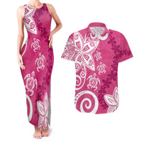 Polynesia Couples Matching Tank Maxi Dress and Hawaiian Shirt Pink Tribal Turtle Floral Pattern LT05 Pink - Polynesian Pride