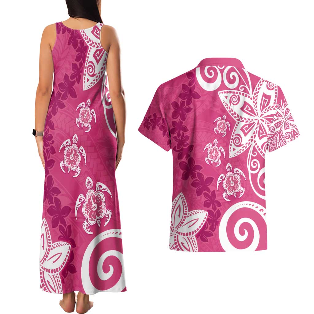 Polynesia Couples Matching Tank Maxi Dress and Hawaiian Shirt Pink Tribal Turtle Floral Pattern LT05 - Polynesian Pride
