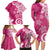 Polynesia Family Matching Long Sleeve Bodycon Dress and Hawaiian Shirt Pink Tribal Turtle Floral Pattern