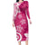 Polynesia Family Matching Long Sleeve Bodycon Dress and Hawaiian Shirt Pink Tribal Turtle Floral Pattern