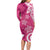 Polynesia Family Matching Long Sleeve Bodycon Dress and Hawaiian Shirt Pink Tribal Turtle Floral Pattern