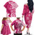 Polynesia Family Matching Off The Shoulder Long Sleeve Dress and Hawaiian Shirt Pink Tribal Turtle Floral Pattern