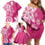 Polynesia Family Matching Off Shoulder Short Dress and Hawaiian Shirt Pink Tribal Turtle Floral Pattern