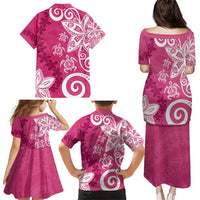 Polynesia Family Matching Puletasi and Hawaiian Shirt Pink Tribal Turtle Floral Pattern