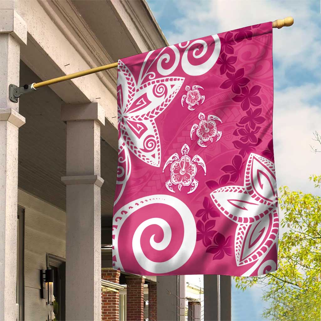 Polynesia Garden Flag Pink Tribal Turtle Floral Pattern