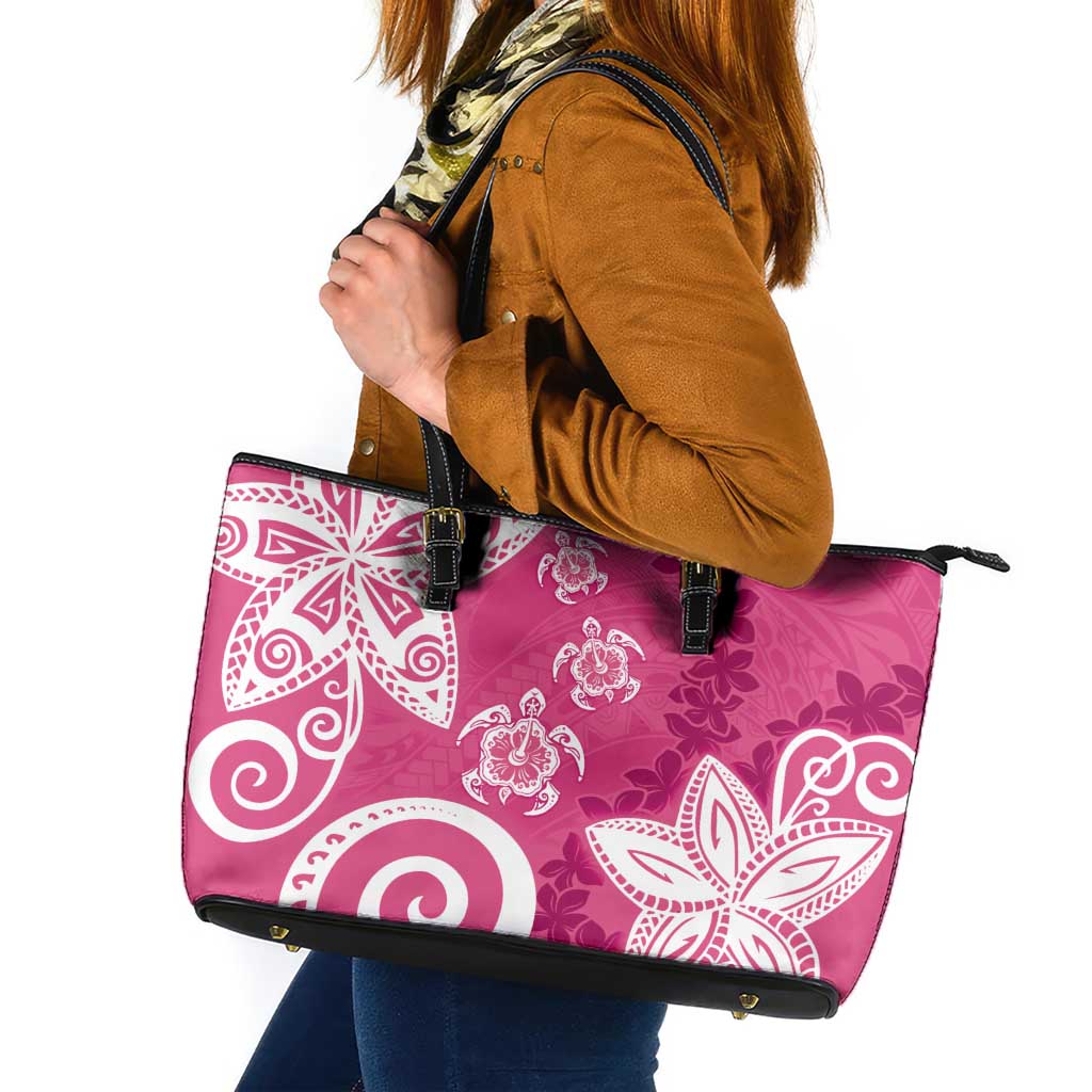 Polynesia Leather Tote Bag Pink Tribal Turtle Floral Pattern LT05 Pink - Polynesian Pride