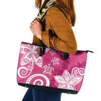 Polynesia Leather Tote Bag Pink Tribal Turtle Floral Pattern LT05 Pink - Polynesian Pride