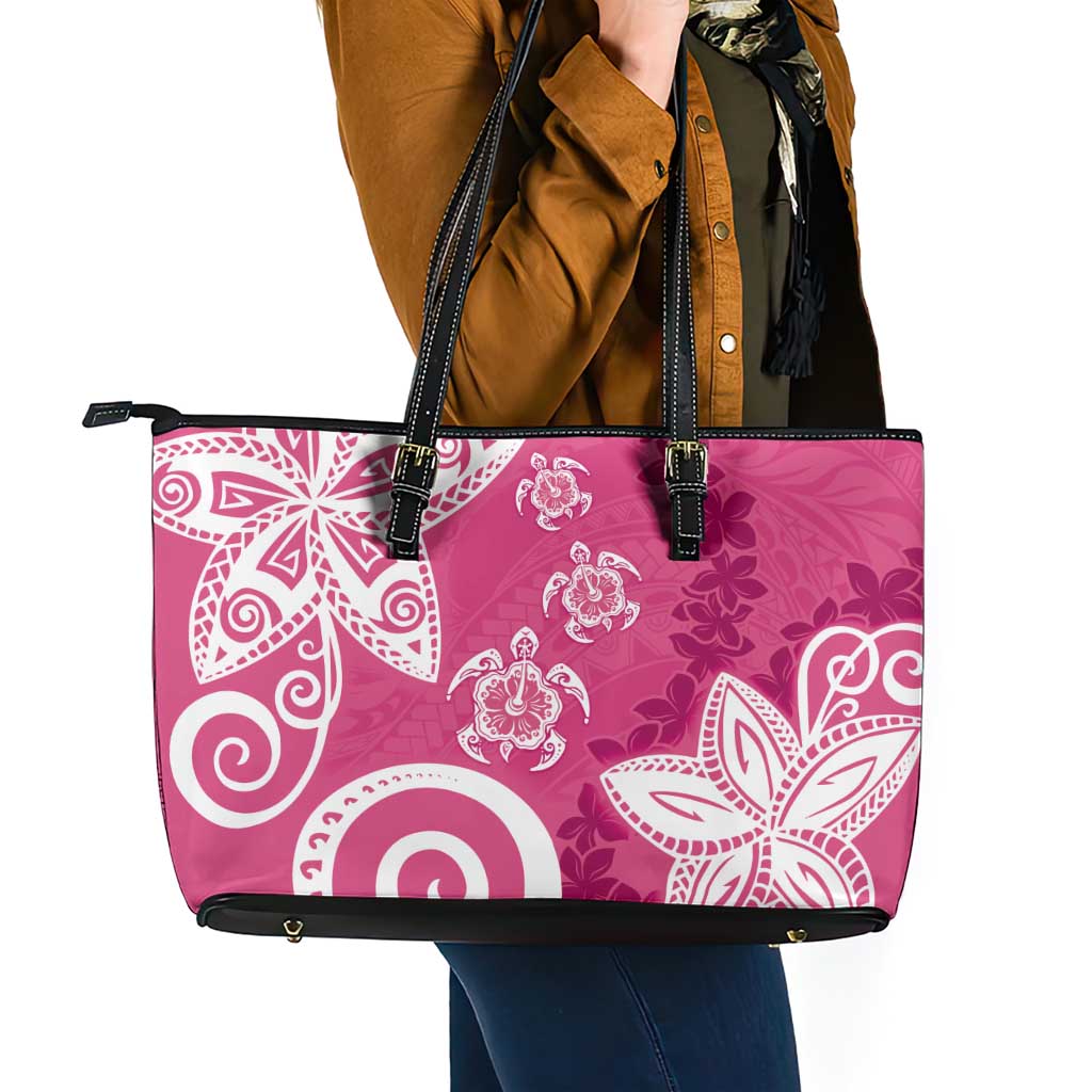 Polynesia Leather Tote Bag Pink Tribal Turtle Floral Pattern LT05 - Polynesian Pride