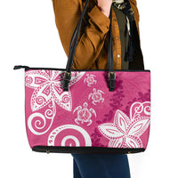 Polynesia Leather Tote Bag Pink Tribal Turtle Floral Pattern LT05 - Polynesian Pride