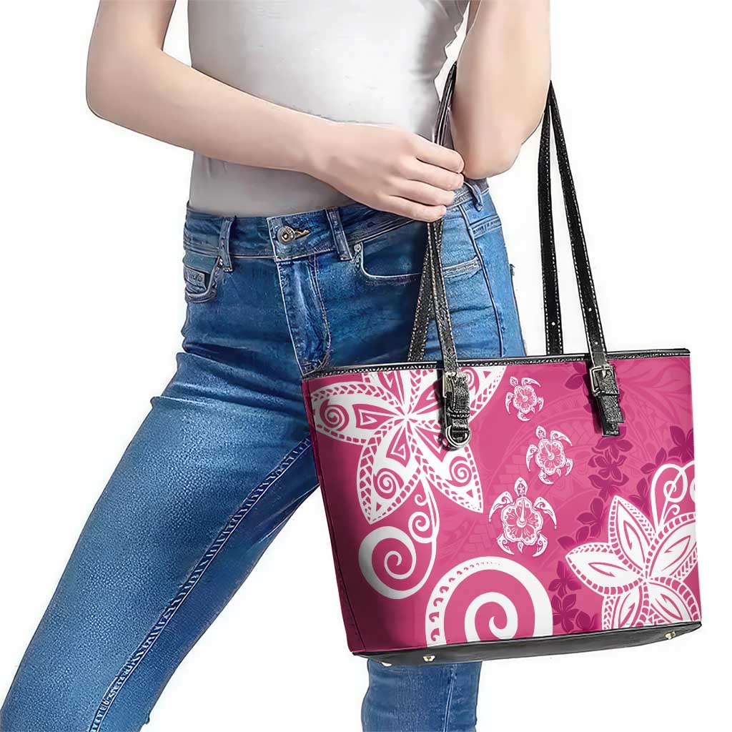 Polynesia Leather Tote Bag Pink Tribal Turtle Floral Pattern LT05 - Polynesian Pride