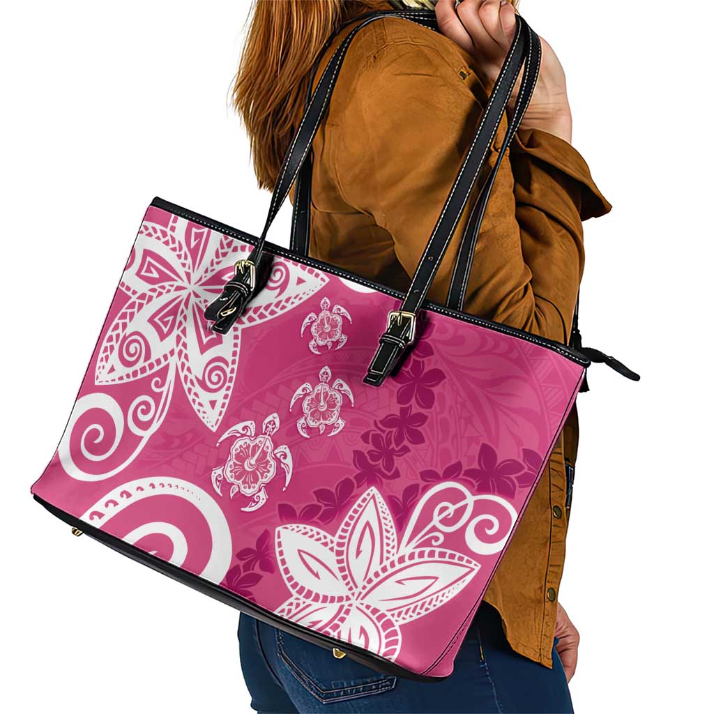 Polynesia Leather Tote Bag Pink Tribal Turtle Floral Pattern LT05 - Polynesian Pride