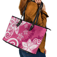 Polynesia Leather Tote Bag Pink Tribal Turtle Floral Pattern LT05 - Polynesian Pride