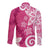 Polynesia Long Sleeve Button Shirt Pink Tribal Turtle Floral Pattern