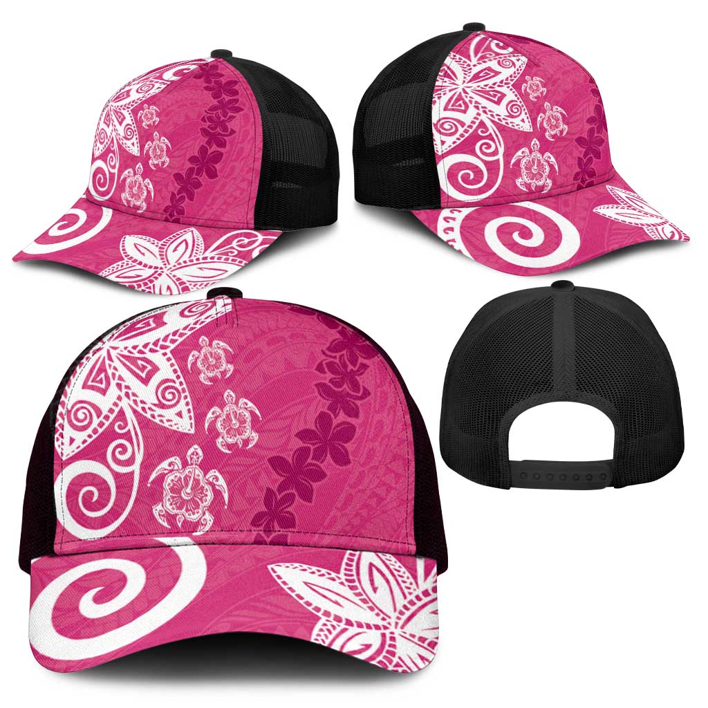 Polynesia Mesh Trucker Cap Pink Tribal Turtle Floral Pattern - Polynesian Pride
