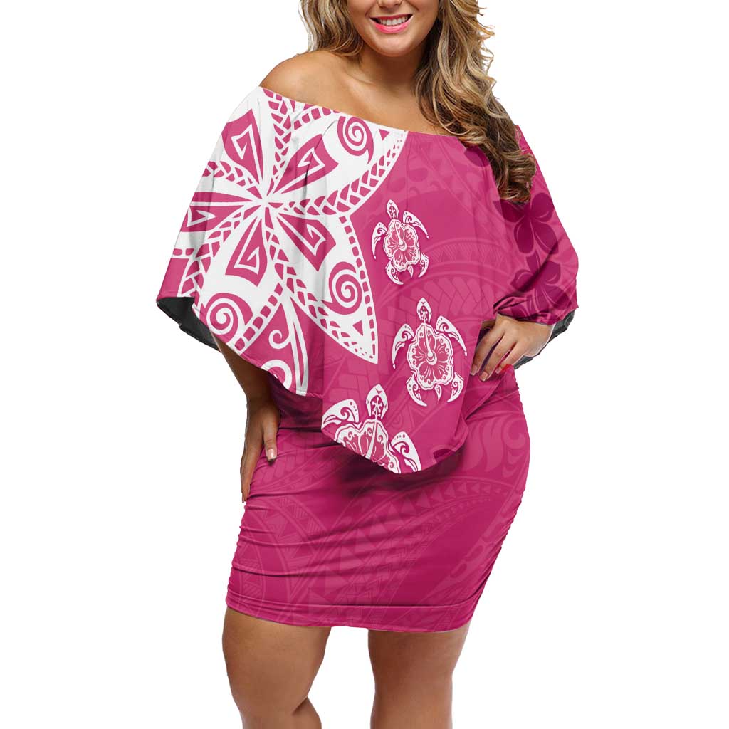 Polynesia Off Shoulder Short Dress Pink Tribal Turtle Floral Pattern LT05 Women Pink - Polynesian Pride