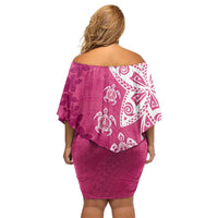 Polynesia Off Shoulder Short Dress Pink Tribal Turtle Floral Pattern LT05 - Polynesian Pride
