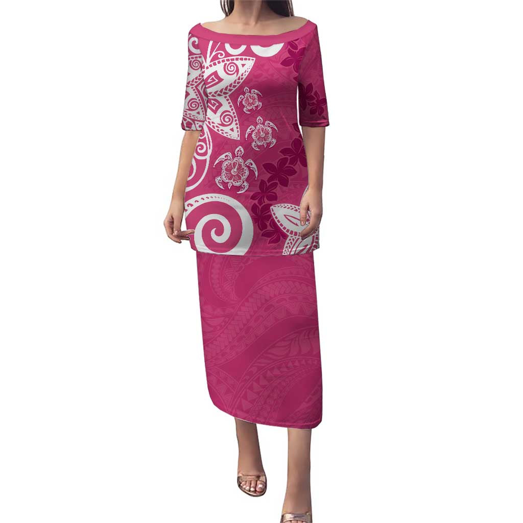 Polynesia Puletasi Pink Tribal Turtle Floral Pattern LT05 Long Dress Pink - Polynesian Pride