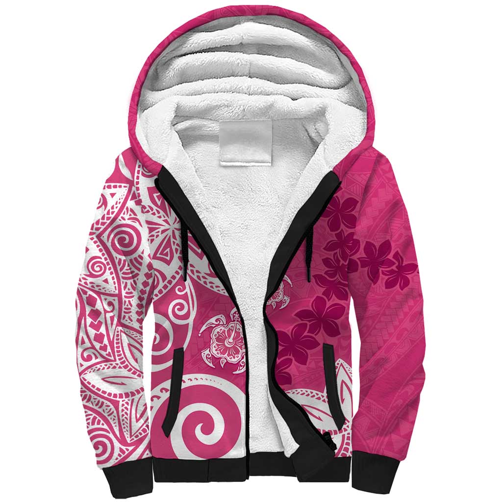 Polynesia Sherpa Hoodie Pink Tribal Turtle Floral Pattern LT05 Unisex Pink - Polynesian Pride