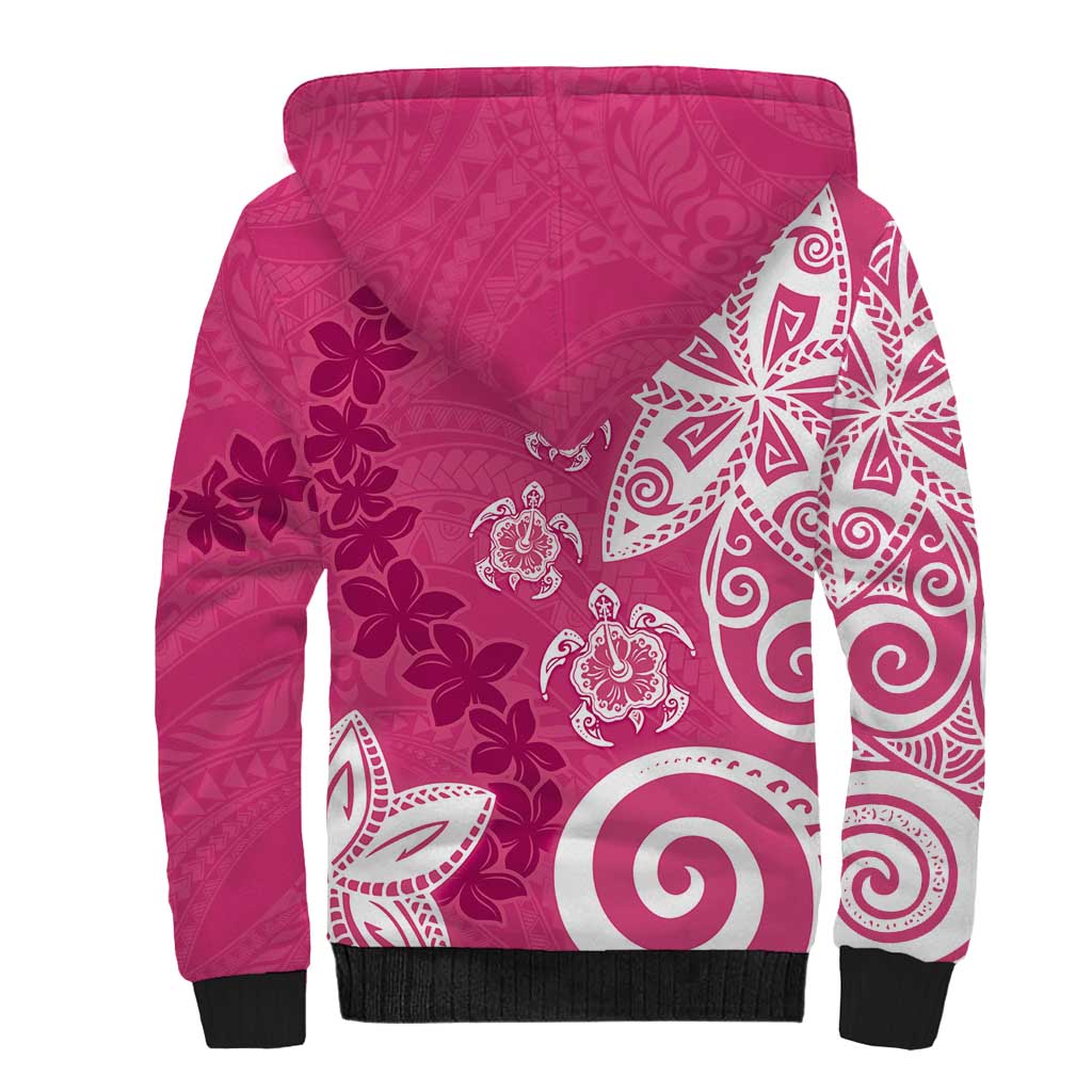 Polynesia Sherpa Hoodie Pink Tribal Turtle Floral Pattern LT05 - Polynesian Pride