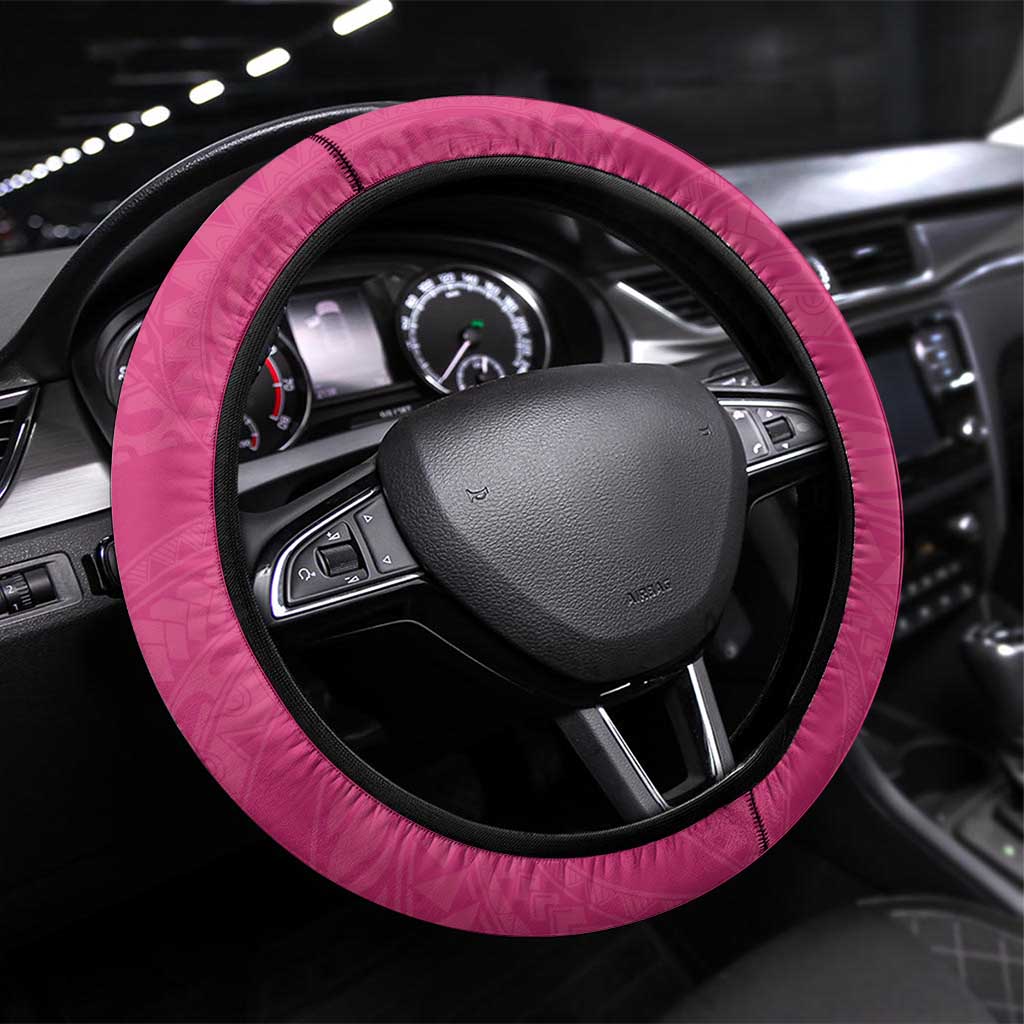 Polynesia Steering Wheel Cover Pink Tribal Turtle Floral Pattern LT05 Universal Fit Pink - Polynesian Pride