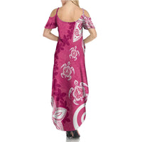 Polynesia Summer Maxi Dress Pink Tribal Turtle Floral Pattern LT05 - Polynesian Pride