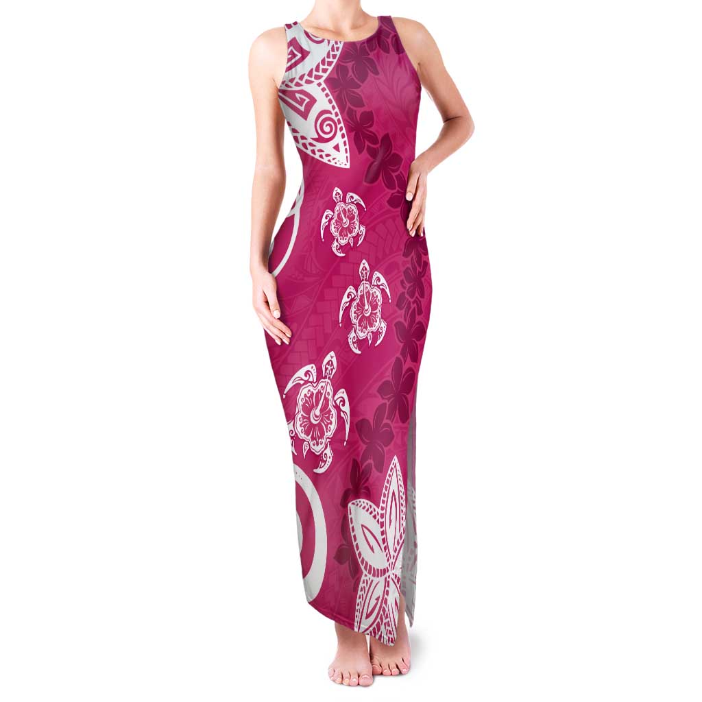 Polynesia Tank Maxi Dress Pink Tribal Turtle Floral Pattern LT05 Women Pink - Polynesian Pride