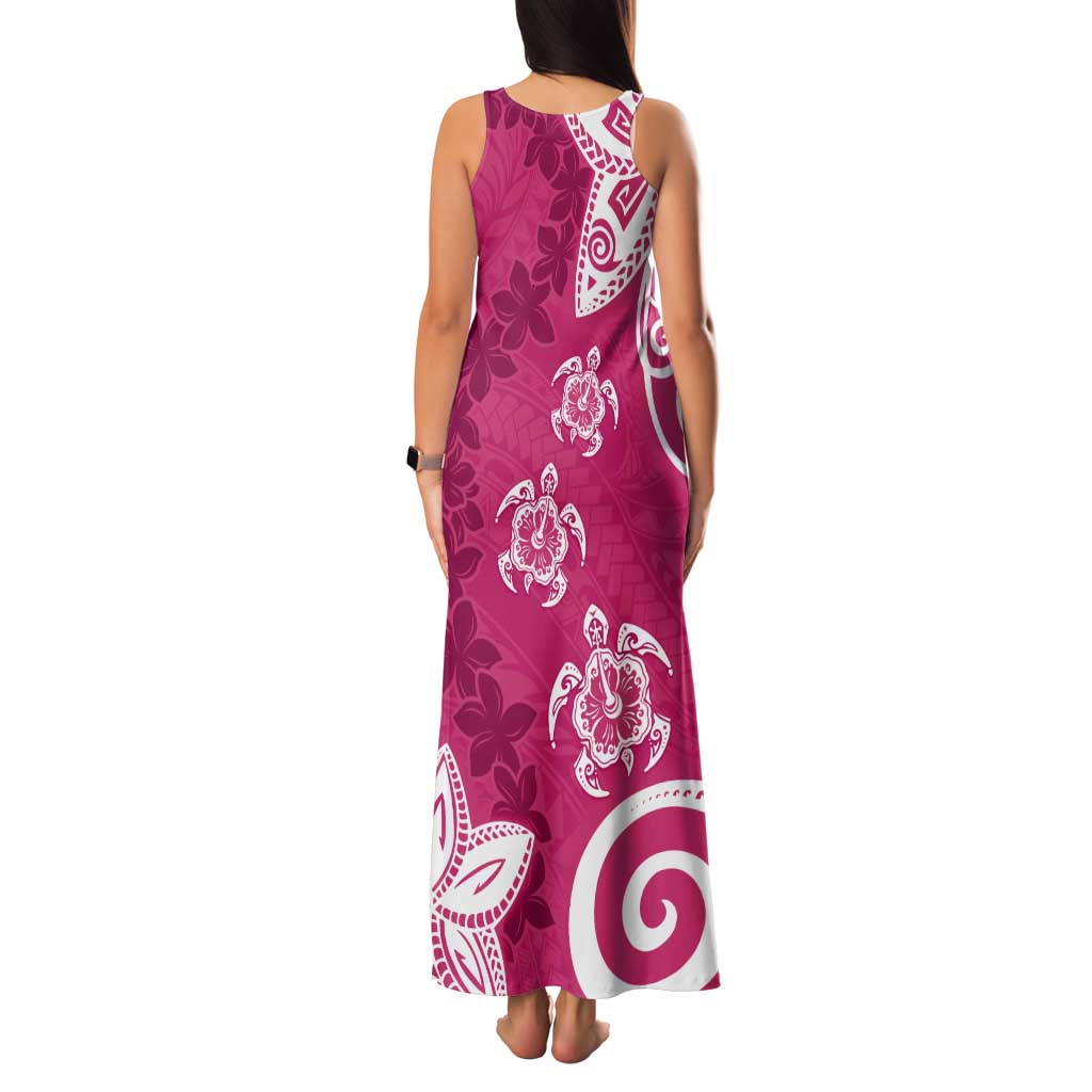 Polynesia Tank Maxi Dress Pink Tribal Turtle Floral Pattern LT05 - Polynesian Pride