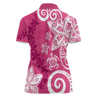 Polynesia Women Polo Shirt Pink Tribal Turtle Floral Pattern