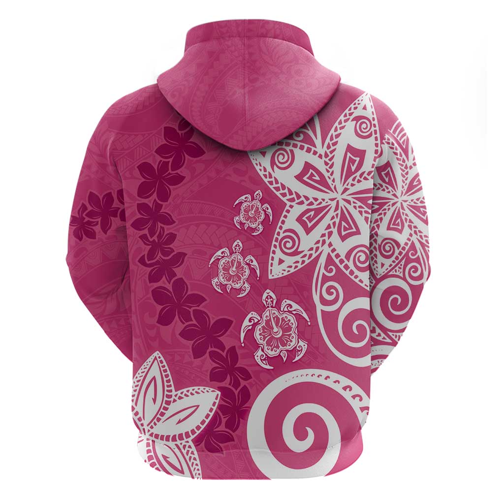 Polynesia Zip Hoodie Pink Tribal Turtle Floral Pattern