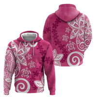 Polynesia Zip Hoodie Pink Tribal Turtle Floral Pattern
