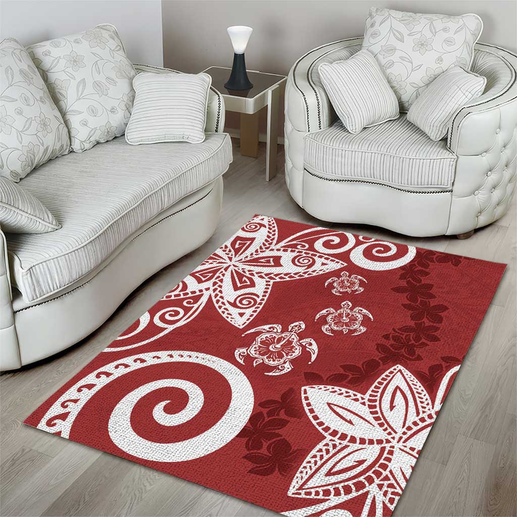 Polynesia Area Rug Red Tribal Turtle Floral Pattern LT05 - Polynesian Pride