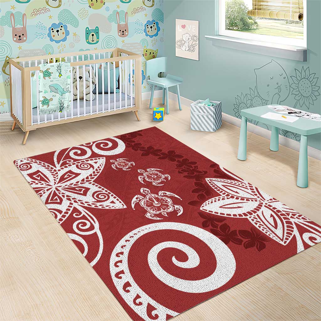 Polynesia Area Rug Red Tribal Turtle Floral Pattern LT05 - Polynesian Pride