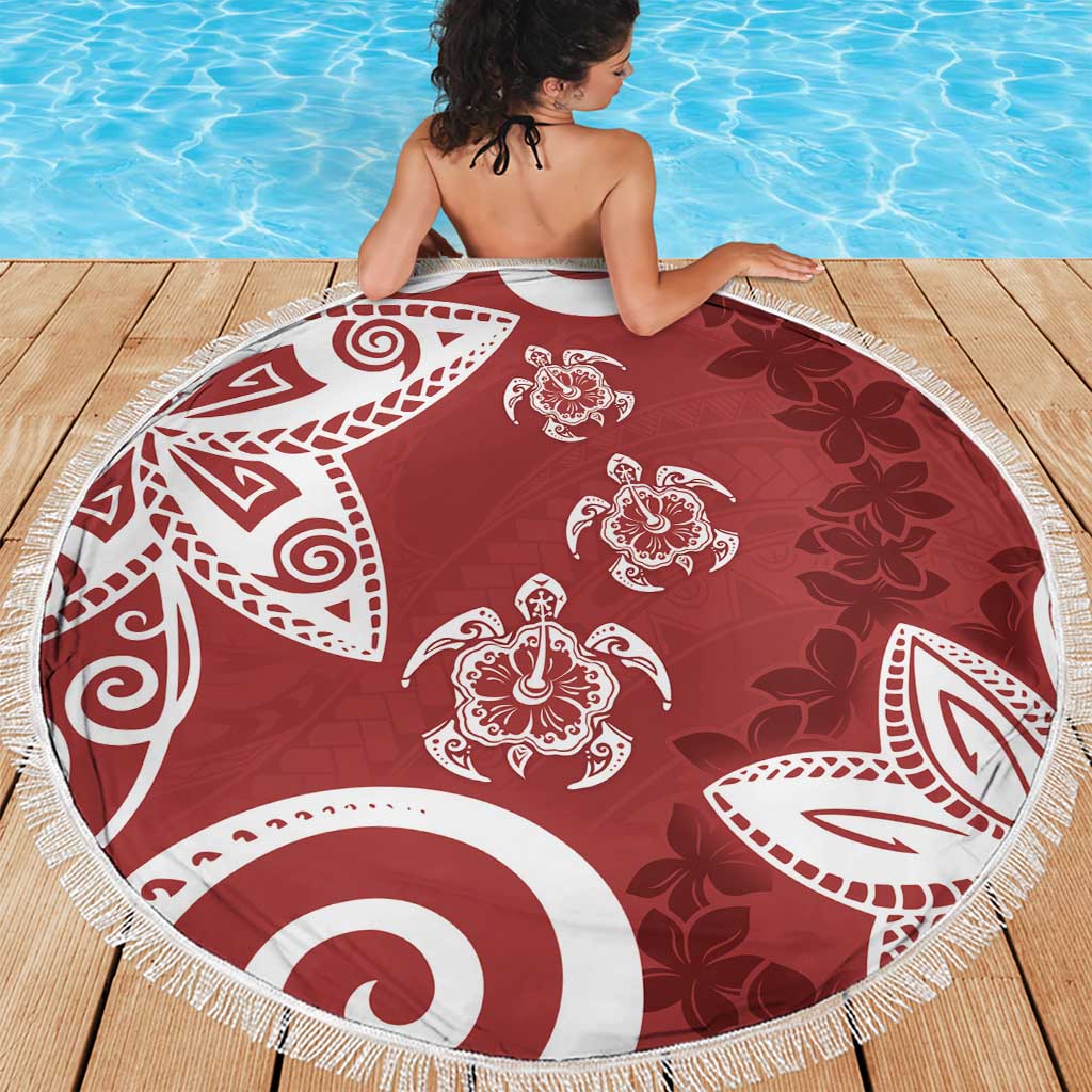 Polynesia Beach Blanket Red Tribal Turtle Floral Pattern LT05 - Polynesian Pride