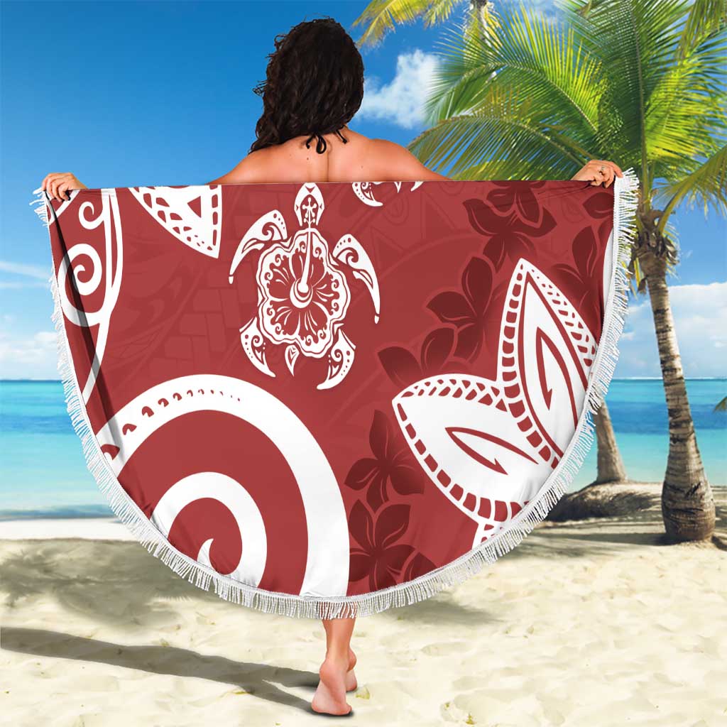 Polynesia Beach Blanket Red Tribal Turtle Floral Pattern LT05 - Polynesian Pride