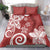 Polynesia Bedding Set Red Tribal Turtle Floral Pattern