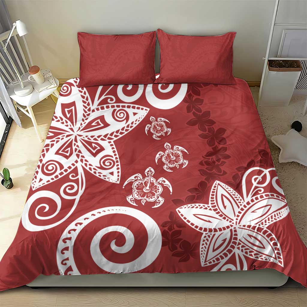 Polynesia Bedding Set Red Tribal Turtle Floral Pattern