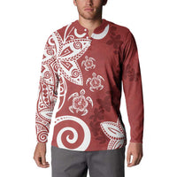 Polynesia Button Sweatshirt Red Tribal Turtle Floral Pattern LT05 - Polynesian Pride