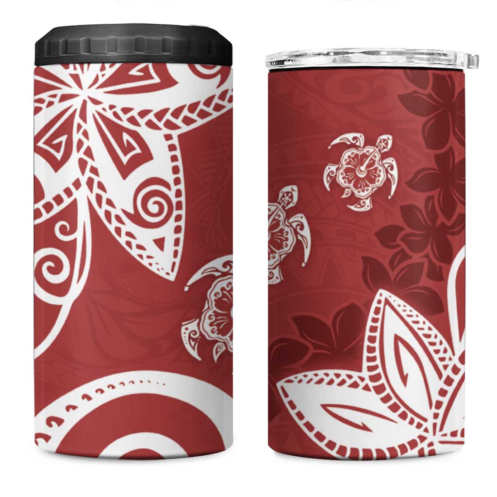 Polynesia 4 in 1 Can Cooler Tumbler Red Tribal Turtle Floral Pattern LT05 One Size: 16 oz Red - Polynesian Pride