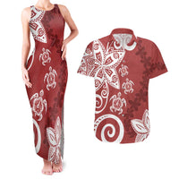Polynesia Couples Matching Tank Maxi Dress and Hawaiian Shirt Red Tribal Turtle Floral Pattern LT05 Red - Polynesian Pride