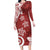 Polynesia Family Matching Long Sleeve Bodycon Dress and Hawaiian Shirt Red Tribal Turtle Floral Pattern