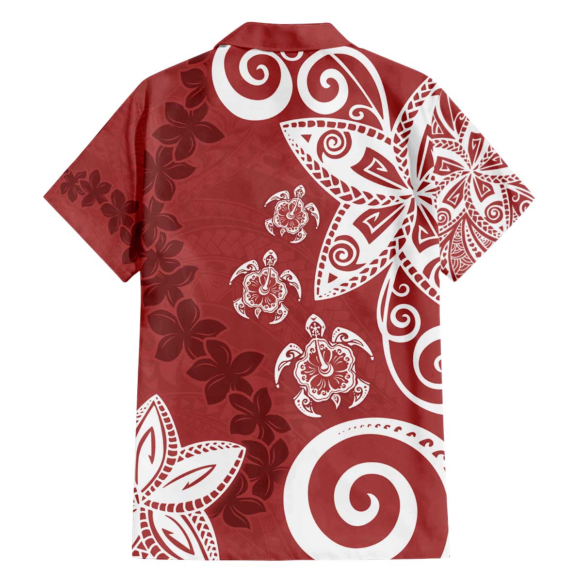 Polynesia Family Matching Off The Shoulder Long Sleeve Dress and Hawaiian Shirt Red Tribal Turtle Floral Pattern