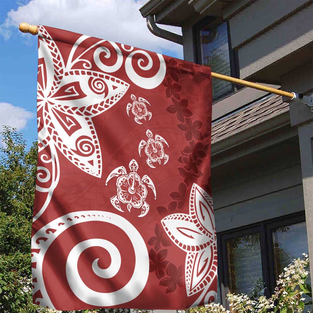 Polynesia Garden Flag Red Tribal Turtle Floral Pattern LT05 - Polynesian Pride